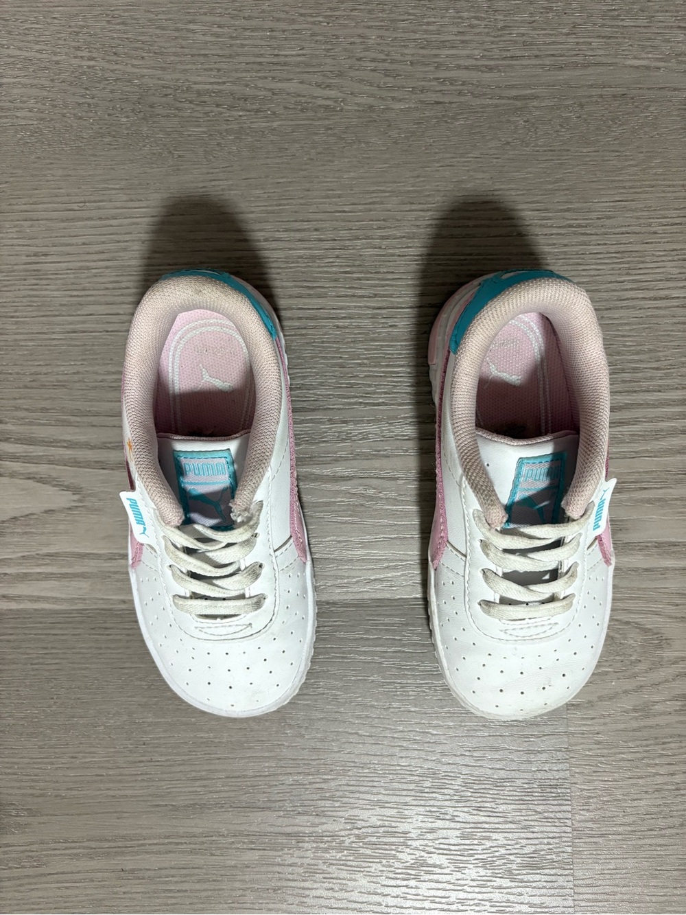 Puma White Pink Teal Kids' Lace-Up Sneakers